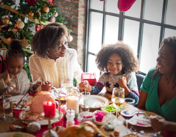 a family at christmas dinner