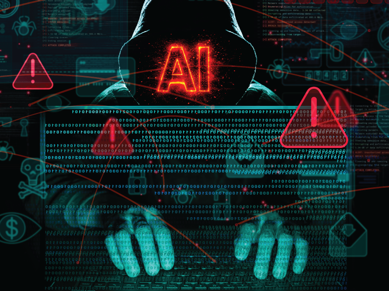 A picture of a hacker and the word "AI"