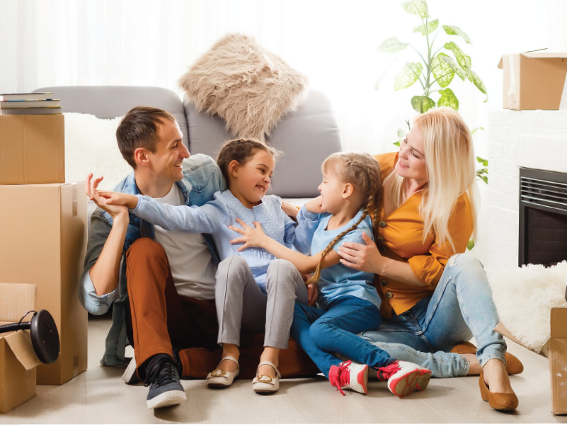 a family playing in the living room 