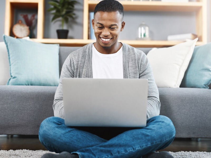 a man on a computer