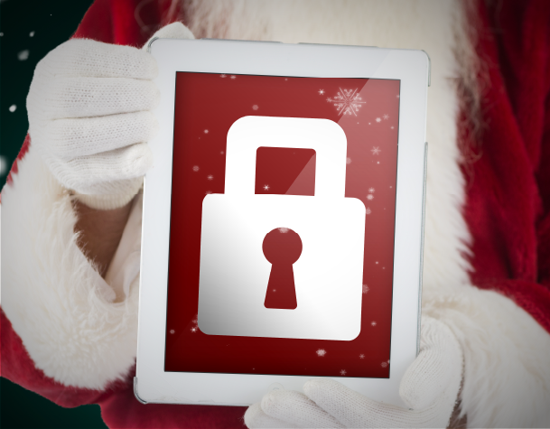 santa claus holding a picture of a lock