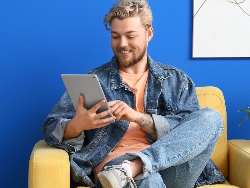 a man on a tablet