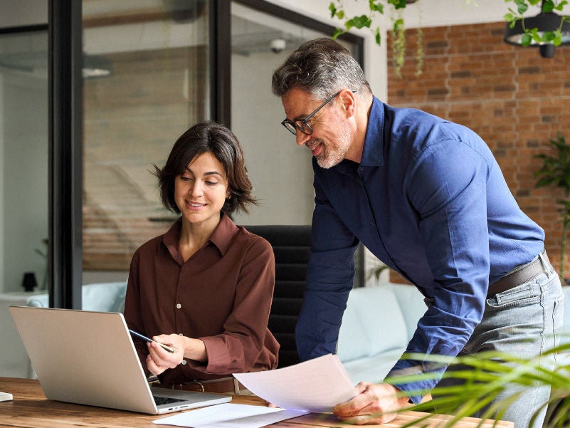 Business people reviewing things on a computer.