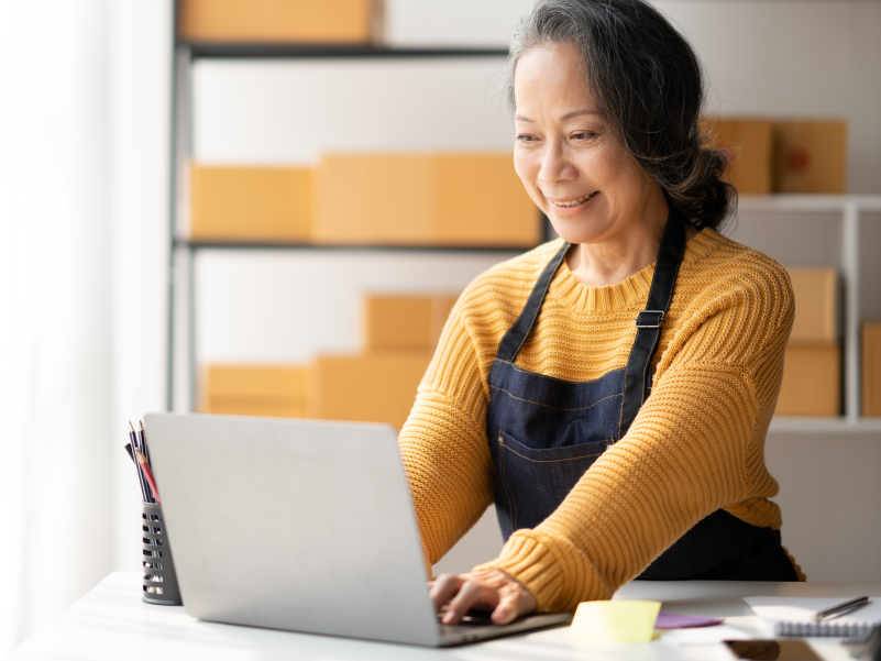 A woman on a laptop